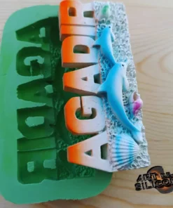 قالب سيليكون كلمة agadir – نخلة، دلفين وإطار مطاطي – مغناطيس الثلاجة