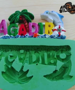 قالب سيليكون كلمة agadir – نخلة، دلفين وإطار مطاطي – مغناطيس الثلاجة